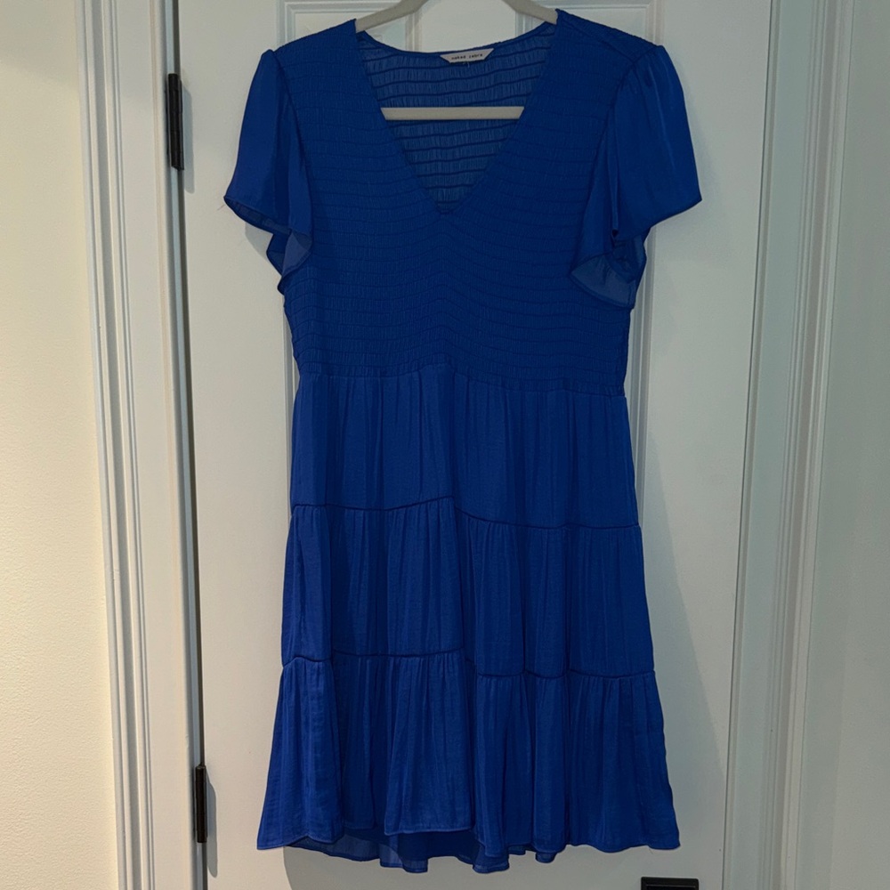 Naked Zebra Royal Blue V-Neck Tiered Mini Dress